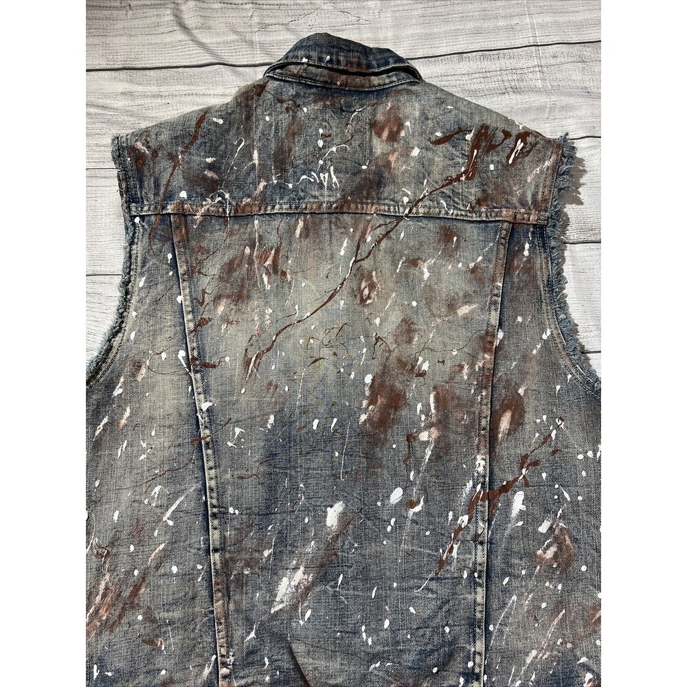 Y2k Ecko Unlimited Trucker Denim Vest Moto 90s Paint Splatter Grunge - Picture 9 of 11